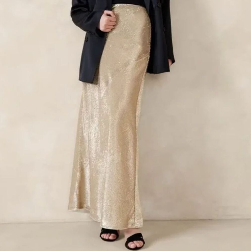 Banana Republic Gold Champagne Sequin Alina Maxi Skirt, Size S, NWT